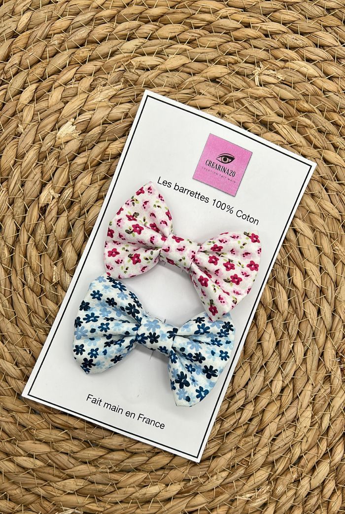 Lot 2 barrettes liberty rose et bleu fait main