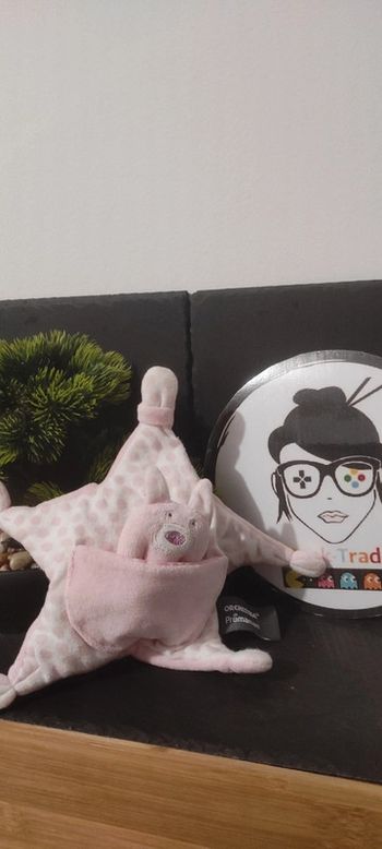 Doudou lapin étoile plat Orchestra Prémaman rose pois blanc poche bébé  Noeud