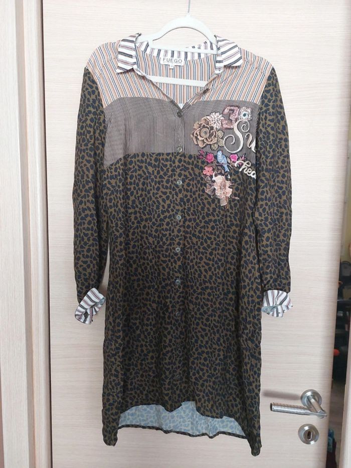 Robe à rayures leopard imprimé verte marron - photo numéro 2