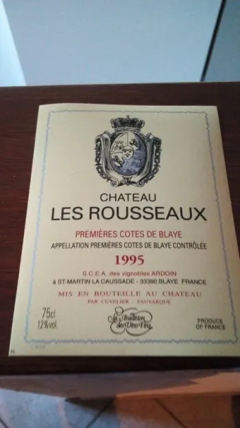 Étiquette De Vin Château Les Rousseaux Première Côte De Blaye 1995 Neuve
