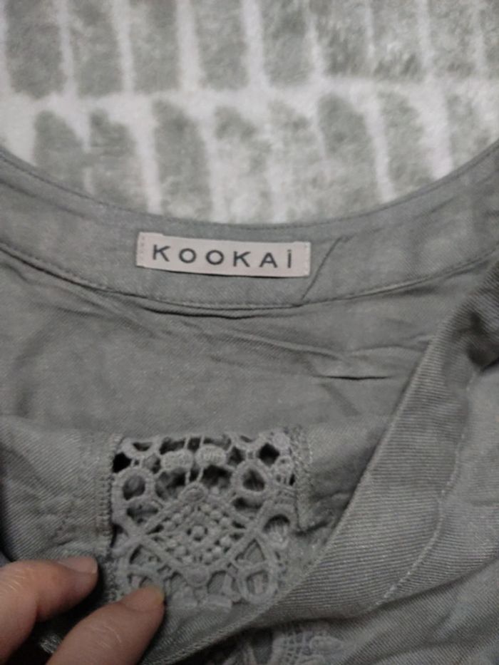 Blouse manches 3/4 dentelle crochet devant gris Kookaï taille 38 - photo numéro 4
