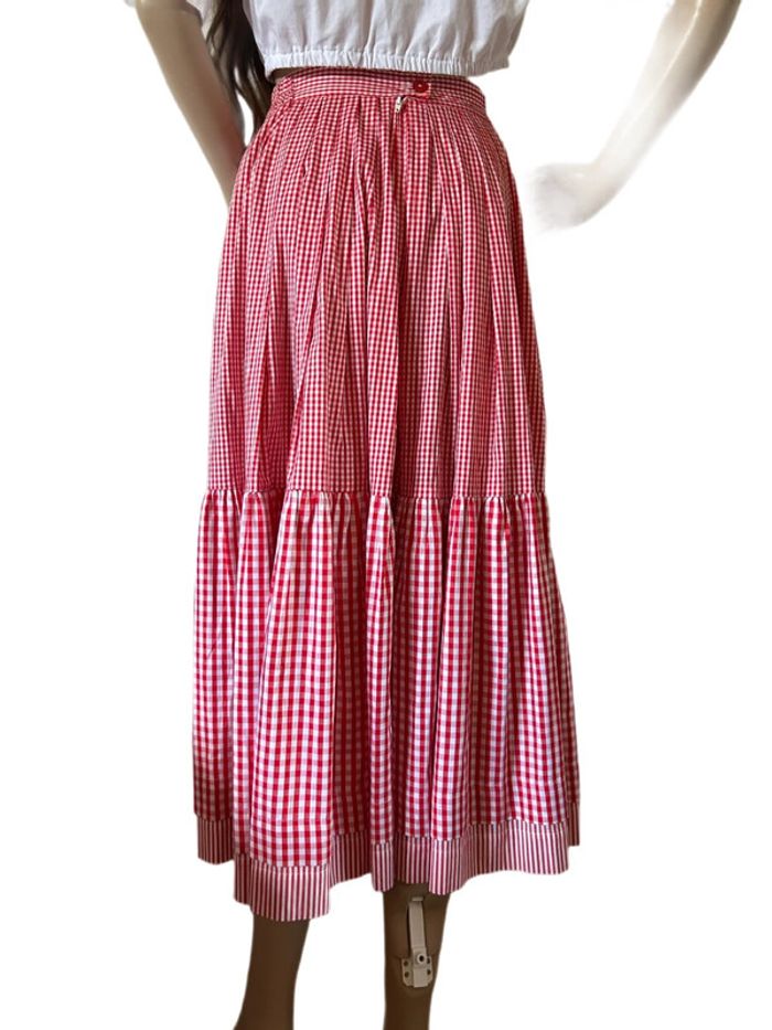 🍒Longue jupe vintage carreaux vichy à volants champêtre cottagecore gingham ruffled long skirt🍒 - photo numéro 11