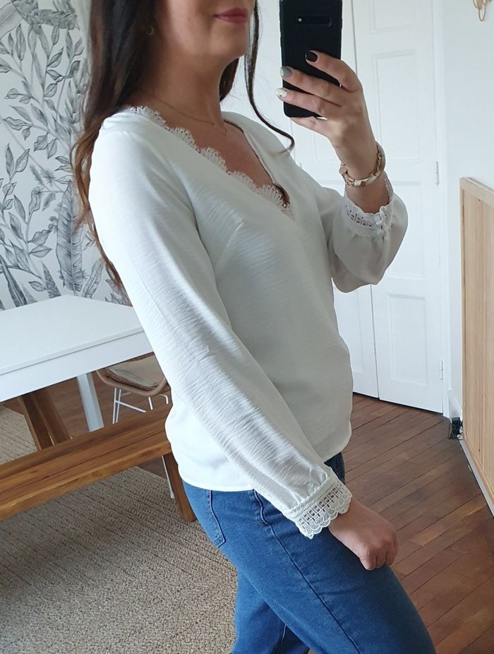 Blouse fluide Alex blanc dentelle Taille L - photo numéro 3