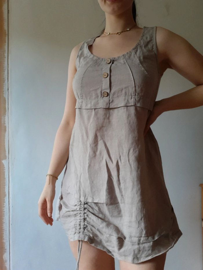 Robe en lin grise Longeur genoux col rond - photo numéro 5