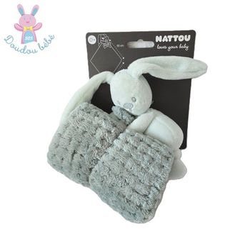 Doudou Lapin Lapidou vert d'eau couverture gaufré NATTOU