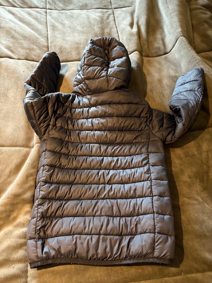 Blouson fin bleu marine zippé à capuche doublure marron 10 ans vertbaudet - photo numéro 2