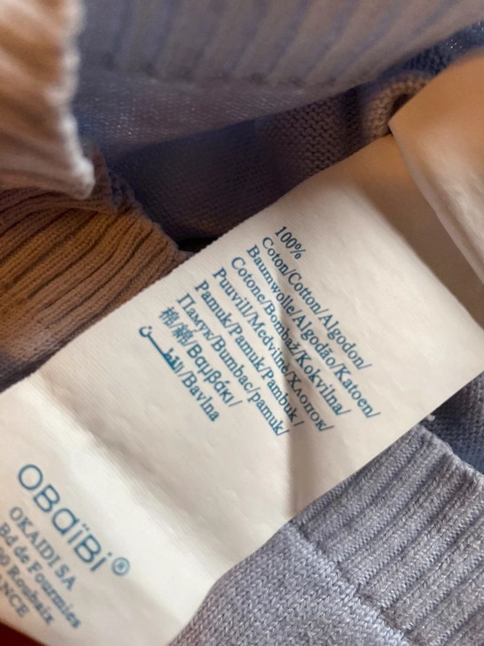 Beau pull bleu clair ML Obaïbi T. 6 mois/67 cm garçon TBE - photo numéro 7