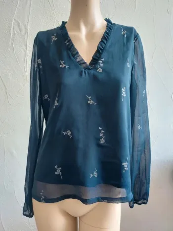 Blouse élégante bleu marine avec broderies Taille S