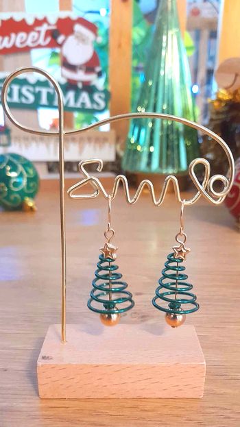 Bijoux Noël | Boucles d’Oreilles Sapin Vert – Neuf