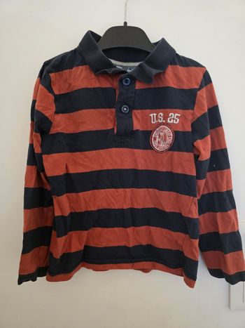 Polo à rayures rouge & bleu marine à manches longues taille 6 ans