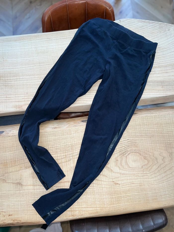 Legging épais femme bleu marine bi matière taille S M 36 38