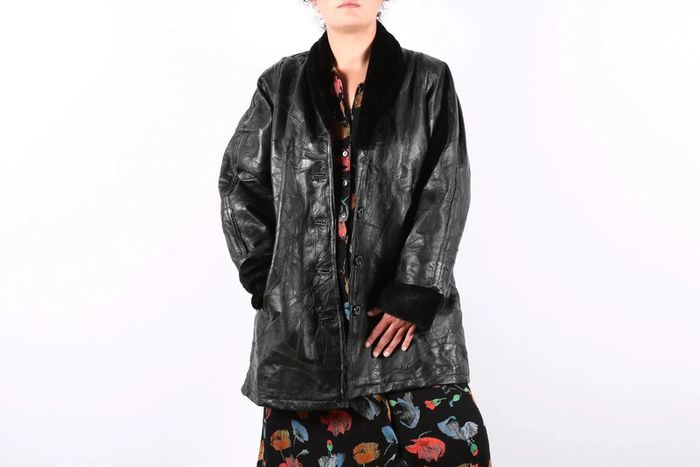 Adorable manteau vintage 80's en cuir motif patchwork (#240489) - photo numéro 3