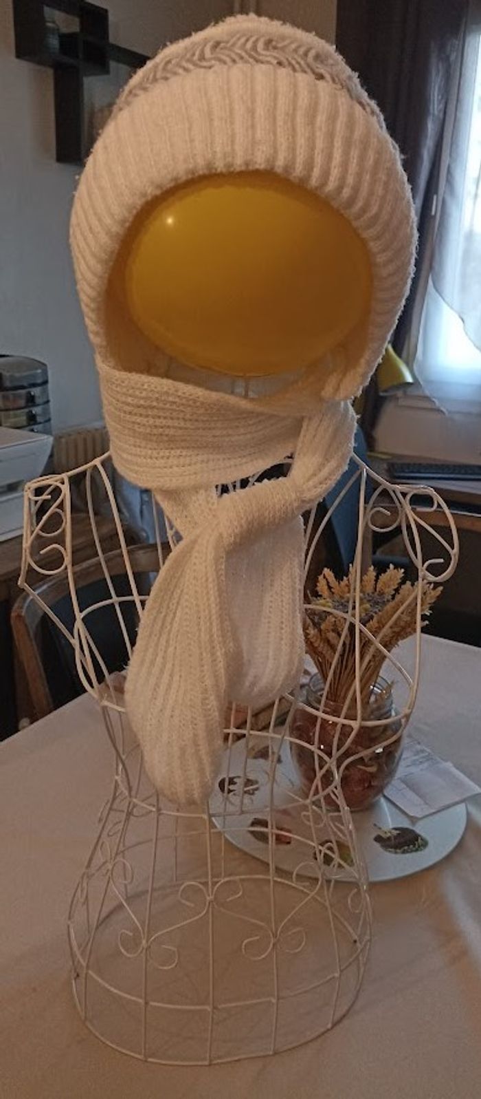 Bonnet fourré et Écharpe 2-en-1 Blanc - Maille Côtelée avec Pompon - Hiver - photo numéro 3