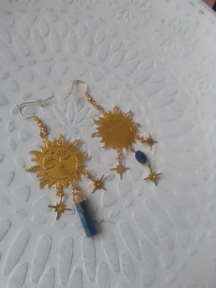 Boucles d'oreilles soleils bohèmes pierres naturelles - photo numéro 4