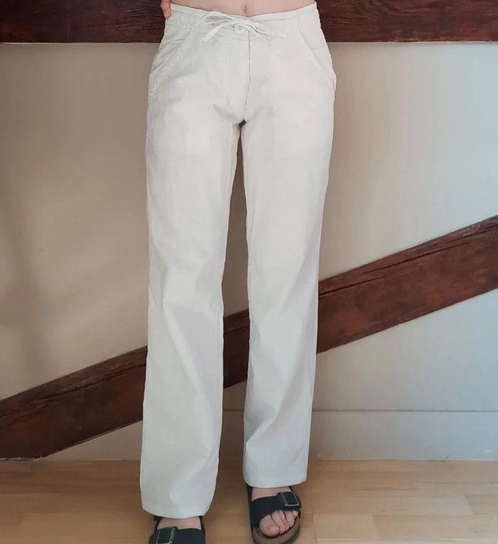 Pantalon blanc coton lin