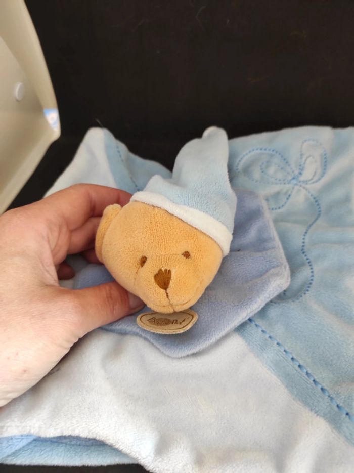 Ours Bear Marron Bleu Blue Baby Nat' doudou plat mouchoir #geektradedoudou - photo numéro 3