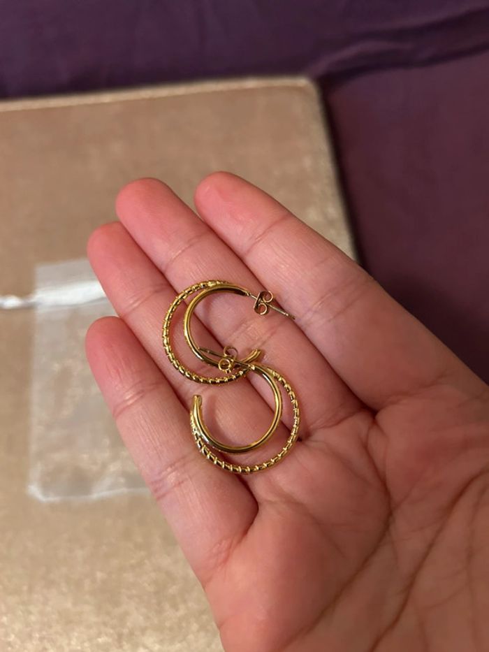 Boucles d’oreilles dorée en acier inoxydable - photo numéro 5