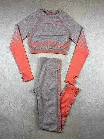 Ensemble Gymshark Seamless Set - Sports T-shirt + Leggings Gym Outfit | gris/corail - S | Women #