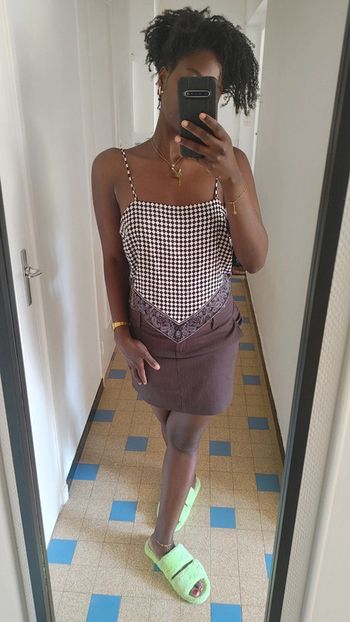 Top débardeur bretelles dos nu damier foulard