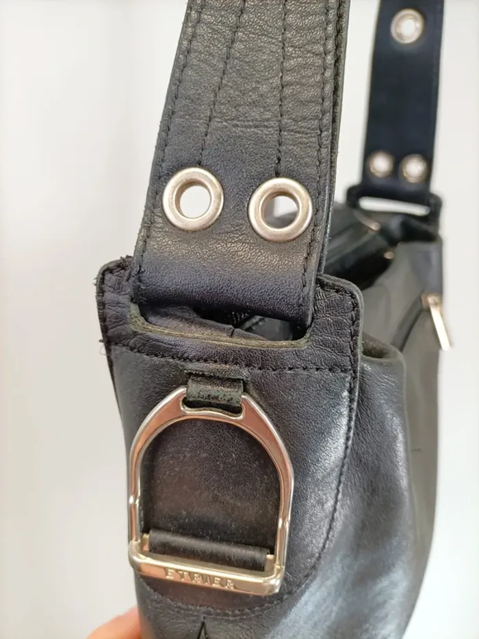 Sac à main sacoche cuir noir Etrier chic vintage été - photo numéro 5