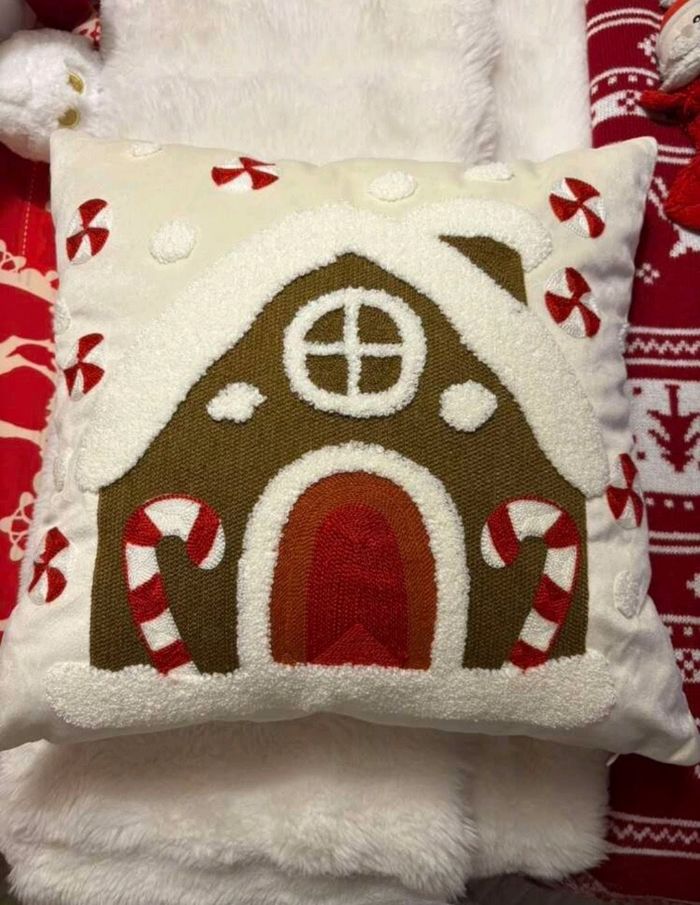 Housse de coussin Noël - Maison Pain d'Epices - 45x45cm - Neuve