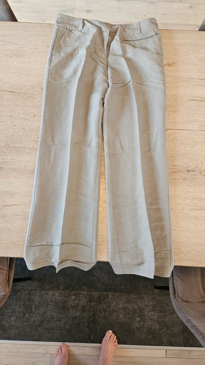 Pantalon gris léger en lin et viscose, jambes larges, Kiabi, 42, neuf - photo numéro 3