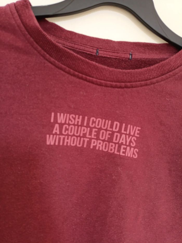 Sweat bordeaux à message "I wish I could live a couple of days without problems" - photo numéro 2