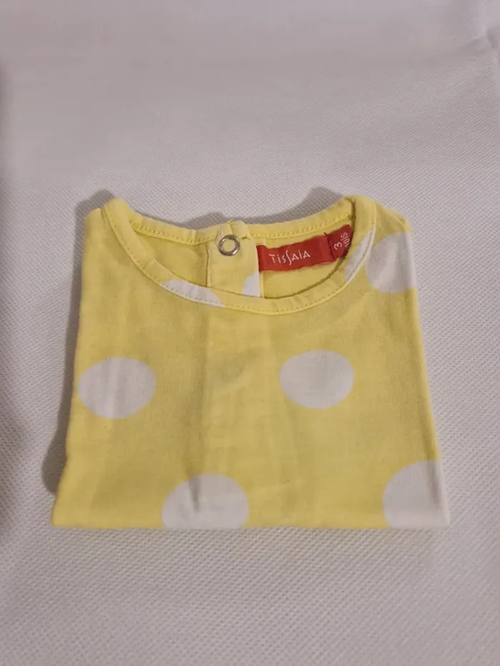 T-shirt manches longues à pois jaune blanc 3 mois Tissaia - photo numéro 3