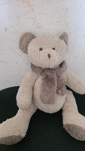 OURS CYRILLUS DOUDOU GRIS ECHARPE PELUCHE 35 CMS