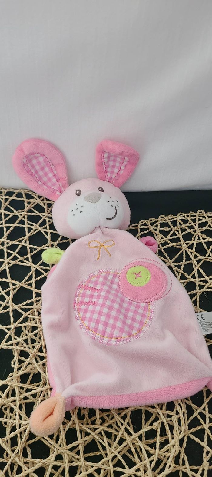 Doudou Lapin Plat Rose Rond Carreau NICOTOY SIMBA TOYS - photo numéro 3