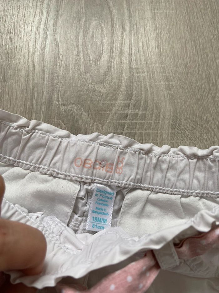 Short blanc ceinture rose à pois obaibi 18 mois 81 cm - photo numéro 2