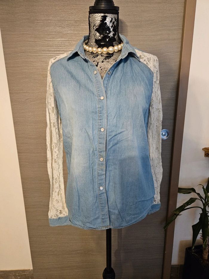 Chemise jean manche dentelle
