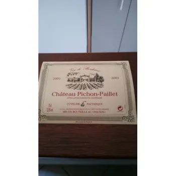 étiquette de Vin château Pichon Paillet bordeaux 2001 neuve -