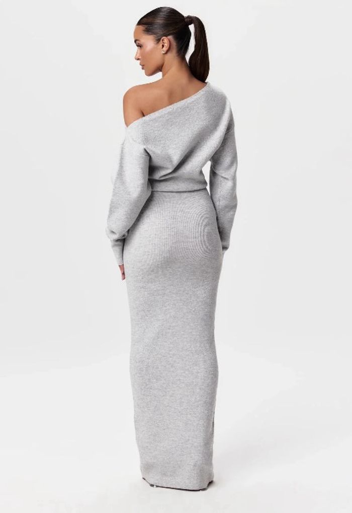 Ins Slim Robe tricotée à manches longues Soirée Sexy à épaules dénudées Robes longues moulantes - photo numéro 6