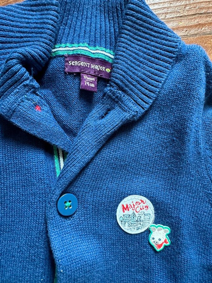 Gilet Sergent Major bleu col châle 12 mois - photo numéro 2