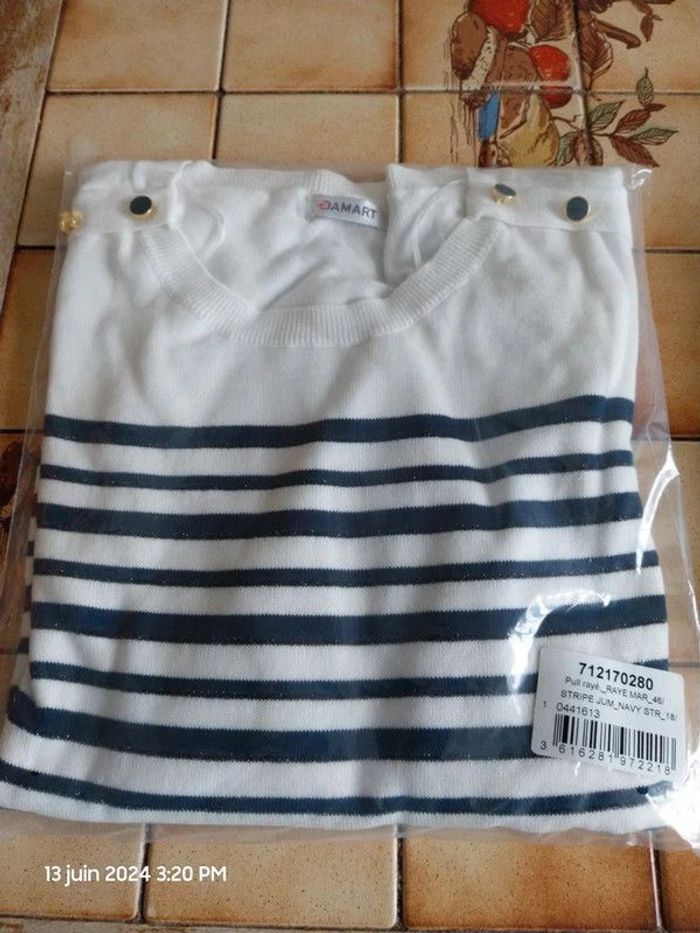 Rayé marine - Pull Marinière rayures brillantes – rayé marine – 46/48 - Damart - photo numéro 7