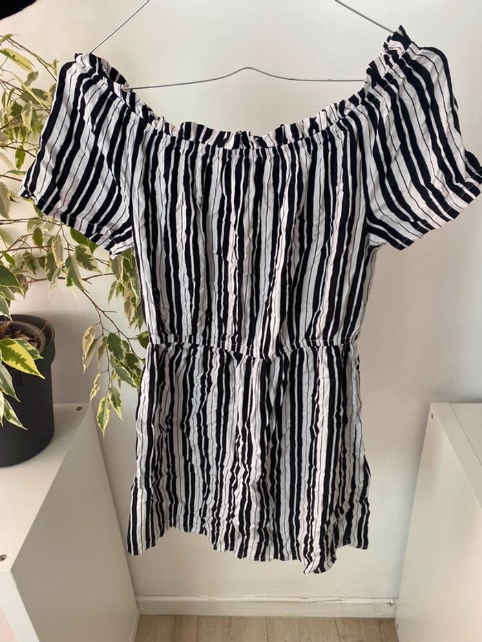 Robe courte col élastique rayée - photo numéro 3