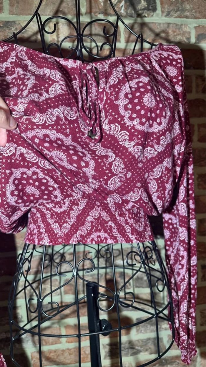 Haut manches longues bordeaux et blanc à perles H&M Taille S / 36 - photo numéro 8
