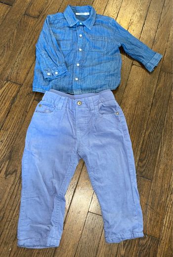 Ensemble chemise et pantalon velour Bout’chou  9 mois