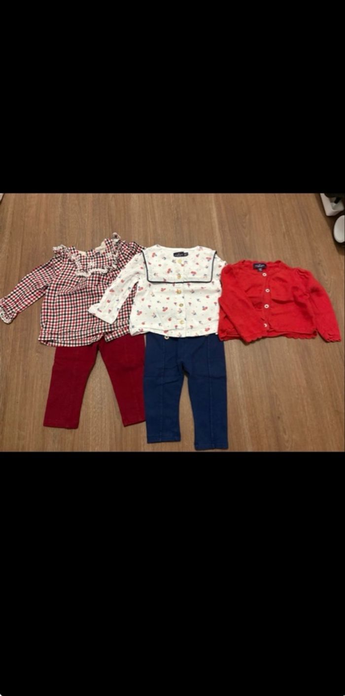 2 ensembles + gilet bébé fille 9 mois