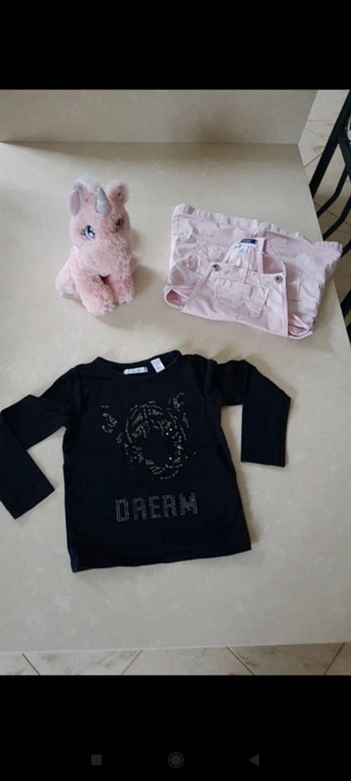 Superbe ensemble robe salopette et haut manche longues 3 ans 🖤🩷 - photo numéro 5