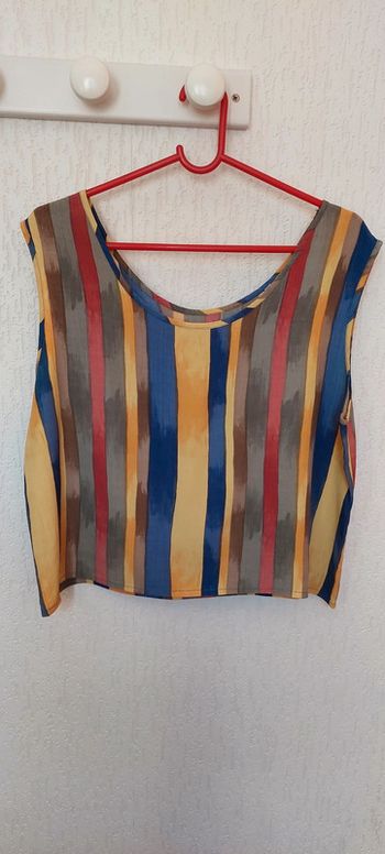 Joli débardeur femme 44/46 rayé tons jaune bleu orange très bon état