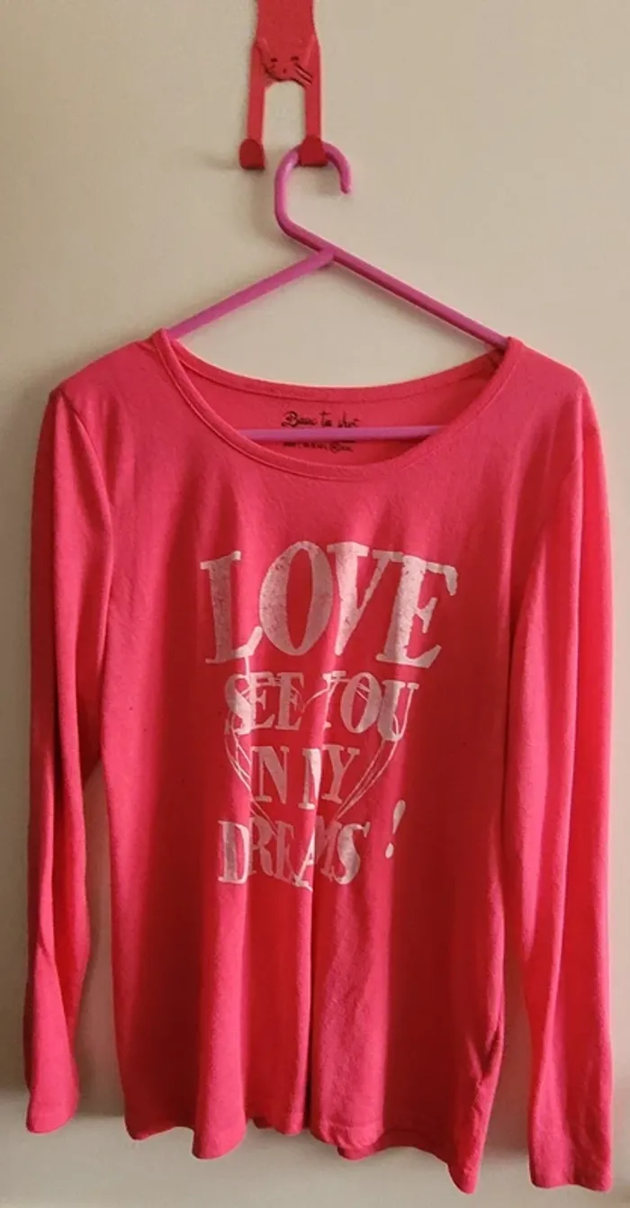 T shirt manche longue rose fluo