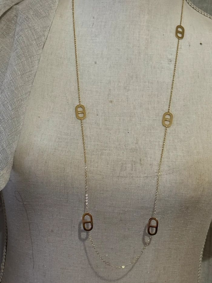 Collier sautoir réglable acier inoxydable or maillons farandole cristaux