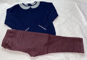 ensemble Bout'chou  legging 36 mois, pull 3 ans porté, une petite tache en bas sur le pull