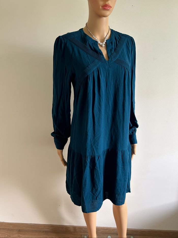 Robe bleue canard à manches longues Caroll taille M TBE - photo numéro 2