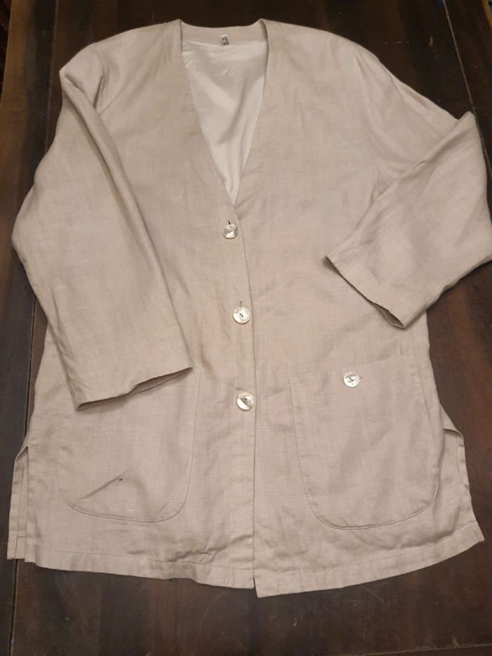 Pardessus beige Anny N 100% lin  fr/ be 46 - photo numéro 17