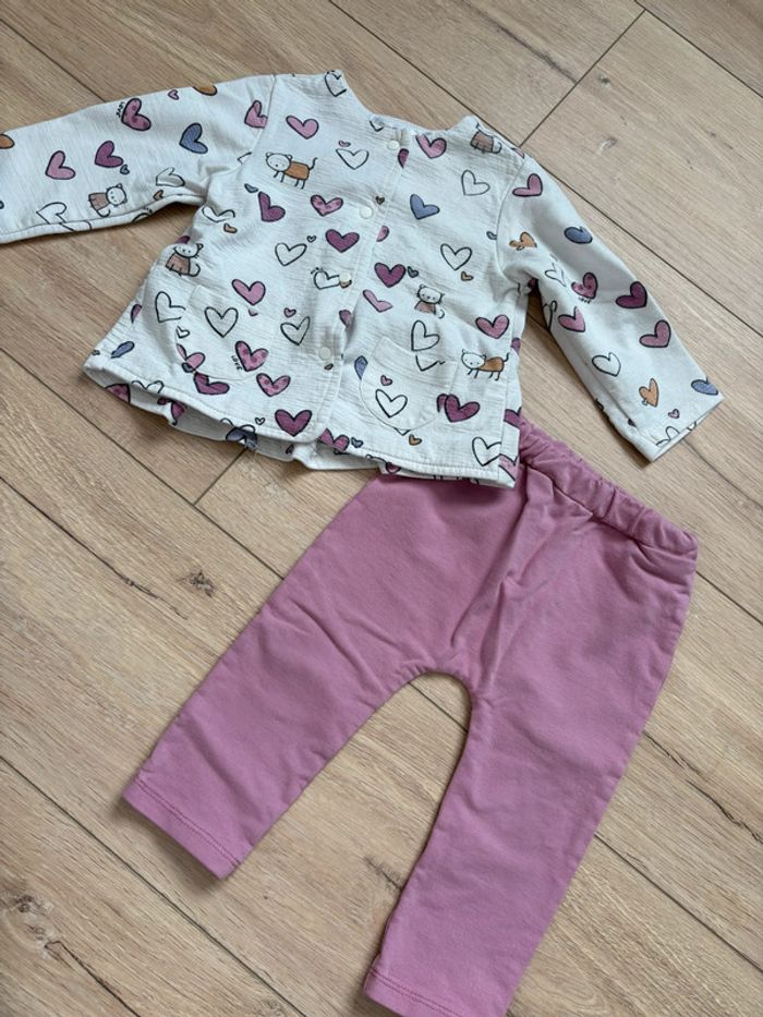 Ensemble bébé Mayoral 6-9 mois – haut à cœurs & legging mauve