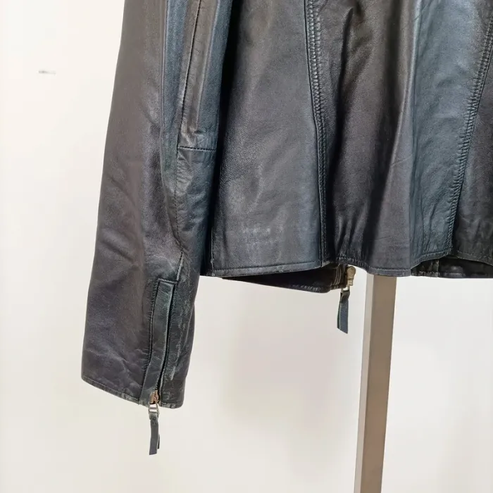 Blouson cuir noir matelassé col rond Sud Express modèle Bartok taille L A876 - photo numéro 11