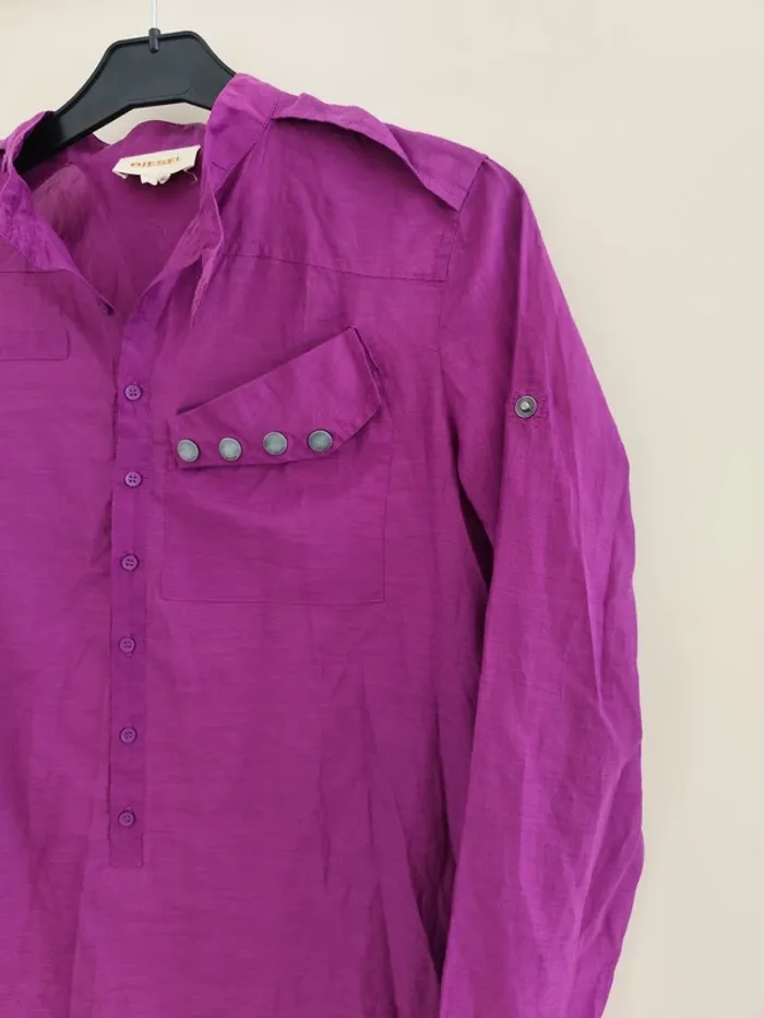 Belle chemise légère Diesel femme mauve coton et soie S parfait état - photo numéro 4